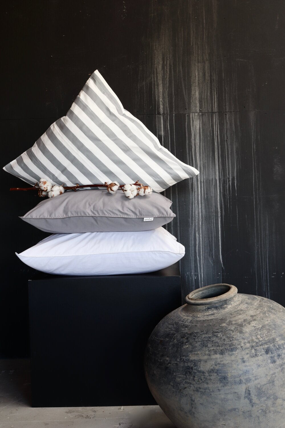 Blok Strib sengetøj- grå/hvid